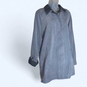 London Fog Gray Suede-Look Pea Coat with Dark Collar